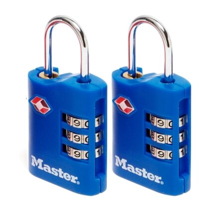 Set 2 ks kombinačných visiacich zámkov Master Lock TSA 4686EURT - modrý