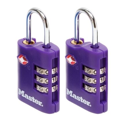 Set 2 ks kombinačných visiacich zámkov Master Lock TSA 4686EURT - fialový